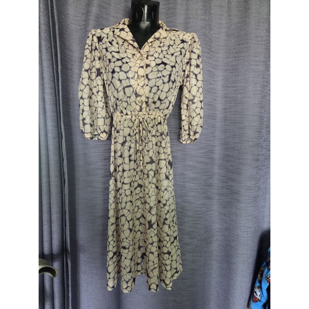 1970 s vintage Lehigh sheer purple and cream Collared Dress Size 12 Rare